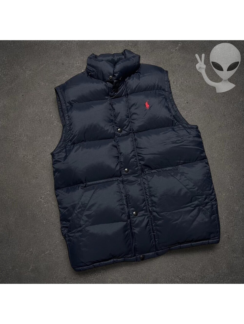 Polo Ralph Lauren Puffer Vest Mens Size S Navy Blue Down Filled Full Zip Vintage